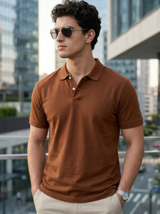 Urbano Fashion Solid Men Polo Neck Brown T-Shirt