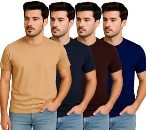 Belive in Yourself Solid Men Round Neck Multicolor T-Shirt