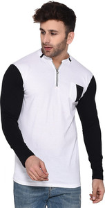 tfurnish Self Design Men Mandarin Collar White T-Shirt