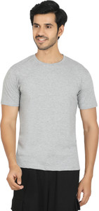 COTSHER Solid Men Round Neck Grey T-Shirt