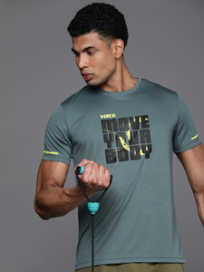 HRX by Hrithik Roshan Printed Men Round Neck Grey T-Shirt