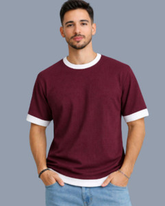 AZIZAN Men Maroon Round Neck T-Shirt - Image 5