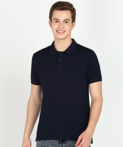 PARX Solid Men Polo Neck Dark Blue T-Shirt