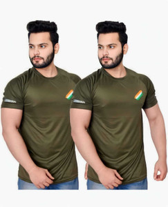 Dupex Military Camouflage Couple Round Neck Dark Green T-Shirt