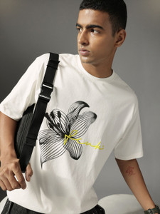FCUK Floral Print Men Round Neck White T-Shirt