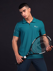 TECHNOSPORT Printed Men Polo Neck Green T-Shirt