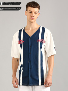 JOVEN Printed Men Round Neck White, Dark Blue T-Shirt