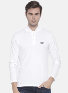 The Indian Garage . Solid Men Mandarin Collar White T-Shirt