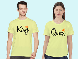 FINETTOUCH Typography Couple Round Neck Reversible Yellow T-Shirt