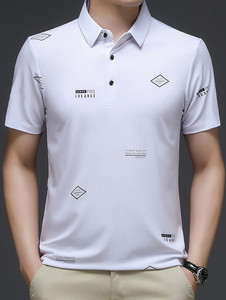 3BROS Printed Men Polo Neck White T-Shirt