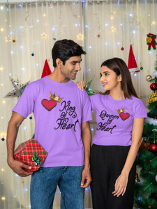 JH MART Printed Couple Round Neck Purple T-Shirt