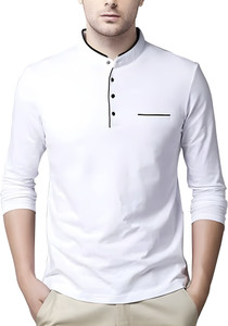 Pachirisu Solid Men Mandarin Collar Red T-Shirt
