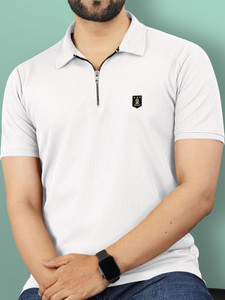 VeBNoR Solid Men Polo Neck White T-Shirt