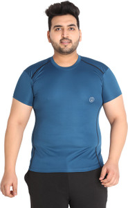 CHKOKKO Solid Men Round Neck Blue T-Shirt