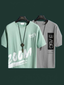 JSIYA Men Grey, Green Printed Round Neck T-Shirt - Image 2