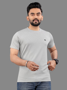 seawind Self Design Men Round Neck Grey T-Shirt