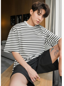 MACK JONNEY Striped Men Round Neck Grey T-Shirt