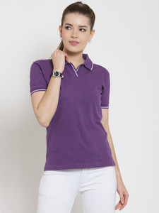 SCOTT INTERNATIONAL Solid Women Polo Neck Purple T-Shirt