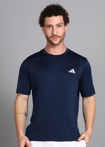 ADIDAS Printed Men Round Neck Blue T-Shirt