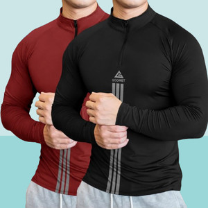 SCOWET Striped Men High Neck Multicolor T-Shirt