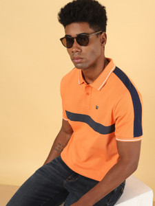 Wrangler Solid Men Polo Neck Orange T-Shirt