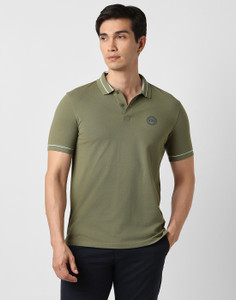 PETER ENGLAND Solid Men Polo Neck Light Green T-Shirt