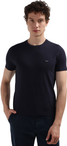 Calvin Klein Solid Men Crew Neck Navy Blue T-Shirt