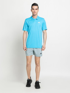 ADIDAS Solid Men Polo Neck Blue T-Shirt