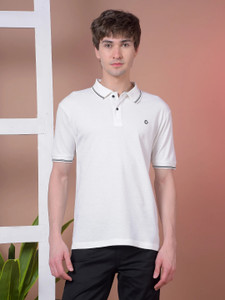 Dollar Solid Men Polo Neck White T-Shirt