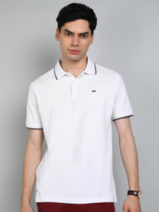 PARK AVENUE Solid Men Polo Neck White T-Shirt