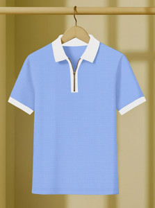 KAJARU Men Zip Neck Blue T-Shirt - Image 6