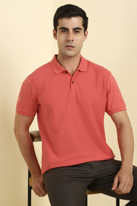 Allen Solly Solid Men Polo Neck Pink T-Shirt