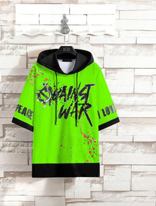 Conway Printed, Typography Men Hooded Neck Light Green T-Shirt