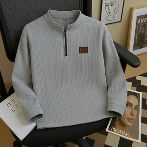 PRAIZY Striped Men Mandarin Collar Grey T-Shirt