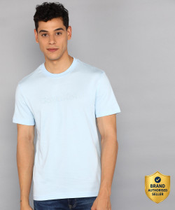 Calvin Klein Jeans Typography Men Round Neck Light Blue T-Shirt