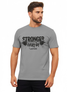 Leotude Printed Men Round Neck Grey T-Shirt