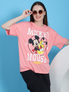 DreamBe Cartoon Women Round Neck Multicolor T-Shirt