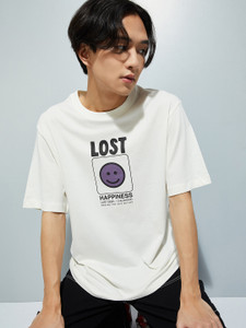 MAX Printed, Typography Men Round Neck Beige T-Shirt
