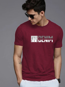 Reya Printed Men Round Neck Maroon T-Shirt