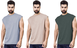 I&D Solid Men Round Neck Multicolor T-Shirt