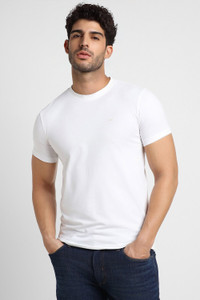 PETER ENGLAND Solid Men Round Neck White T-Shirt