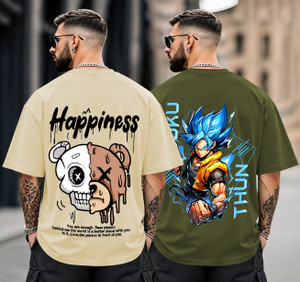 Funky Men Green, Beige Printed T-Shirt Pack of 2 - Image 2