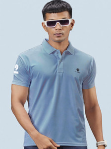 3BROS Solid Men Polo Neck Blue T-Shirt