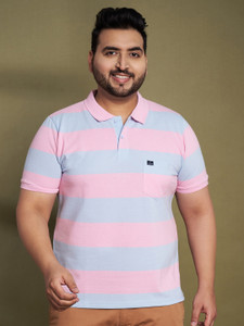 Austivo Striped Men Polo Neck Pink T-Shirt