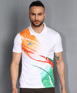 Pace International Printed Men Polo Neck White, Green, Orange T-Shirt