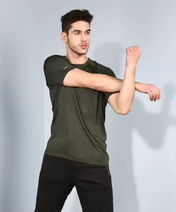 Adrenex Printed Men Round Neck Dark Green T-Shirt