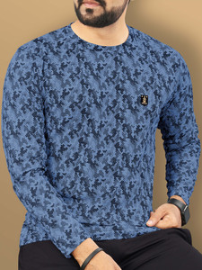 VeBNoR Printed Men Round Neck Blue T-Shirt