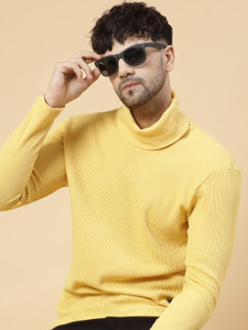 RIGO Solid Men Turtle Neck Yellow T-Shirt