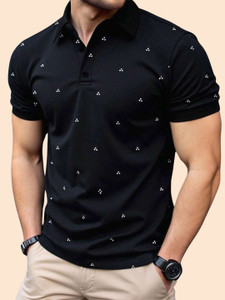 DOPESTER Printed Men Polo Neck Black T-Shirt