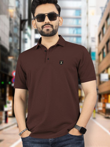 VeBNoR Solid Men Polo Neck Brown T-Shirt